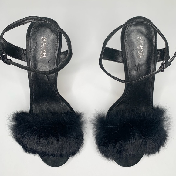 Michael Kors Black Fur Heeled Sandals - Picture 2 of 6